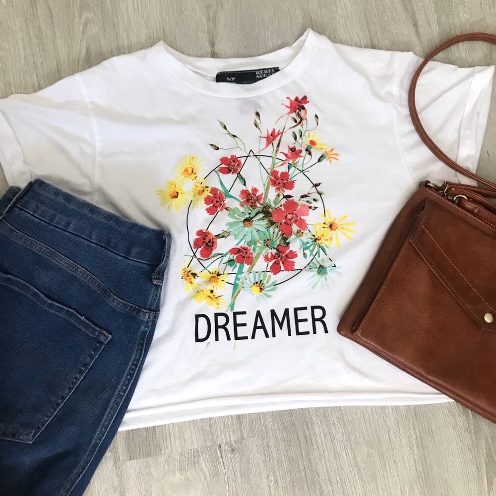 White crop top with flowers